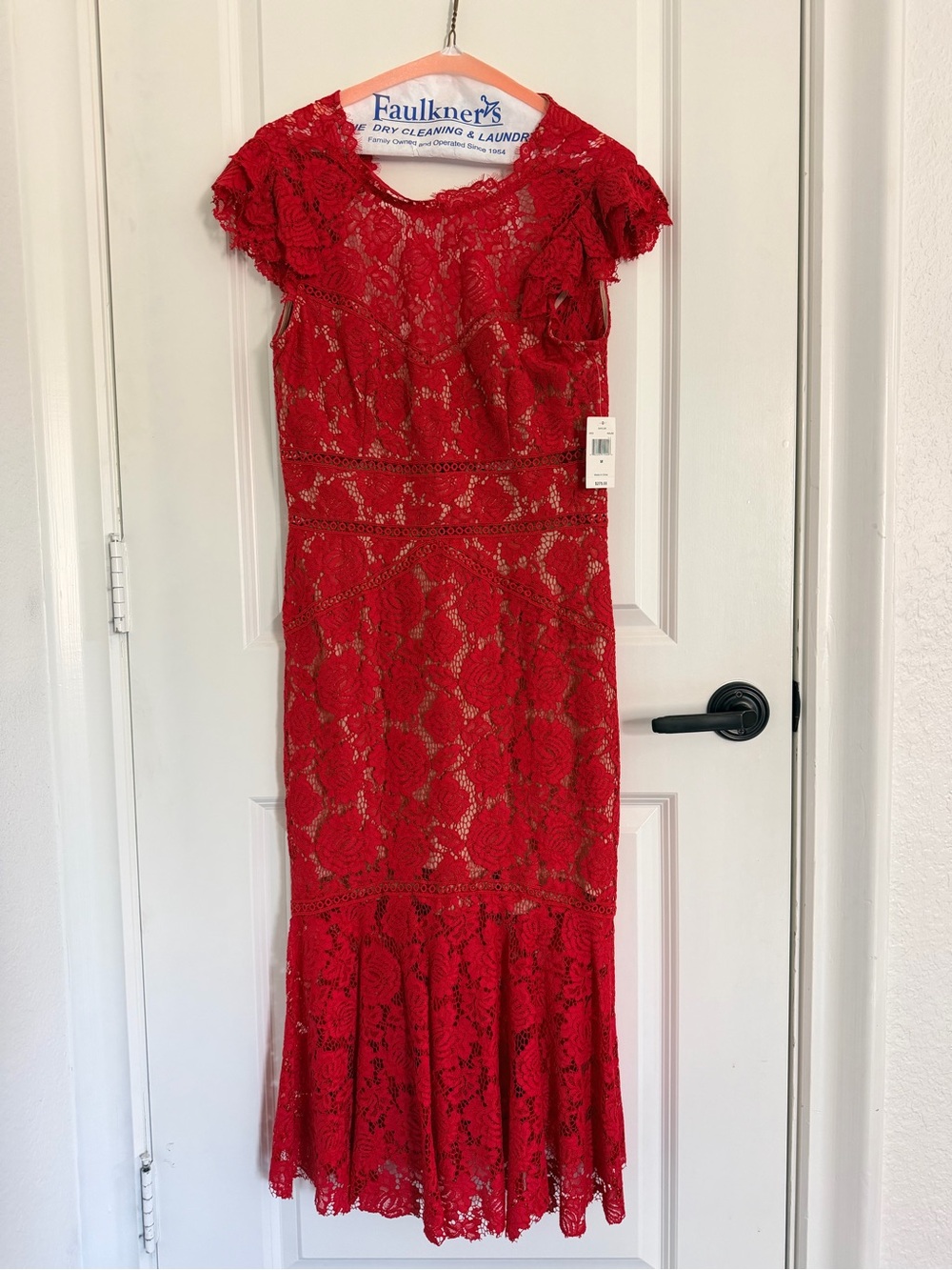 SAYLOR Red Lace Backless Midi Dress